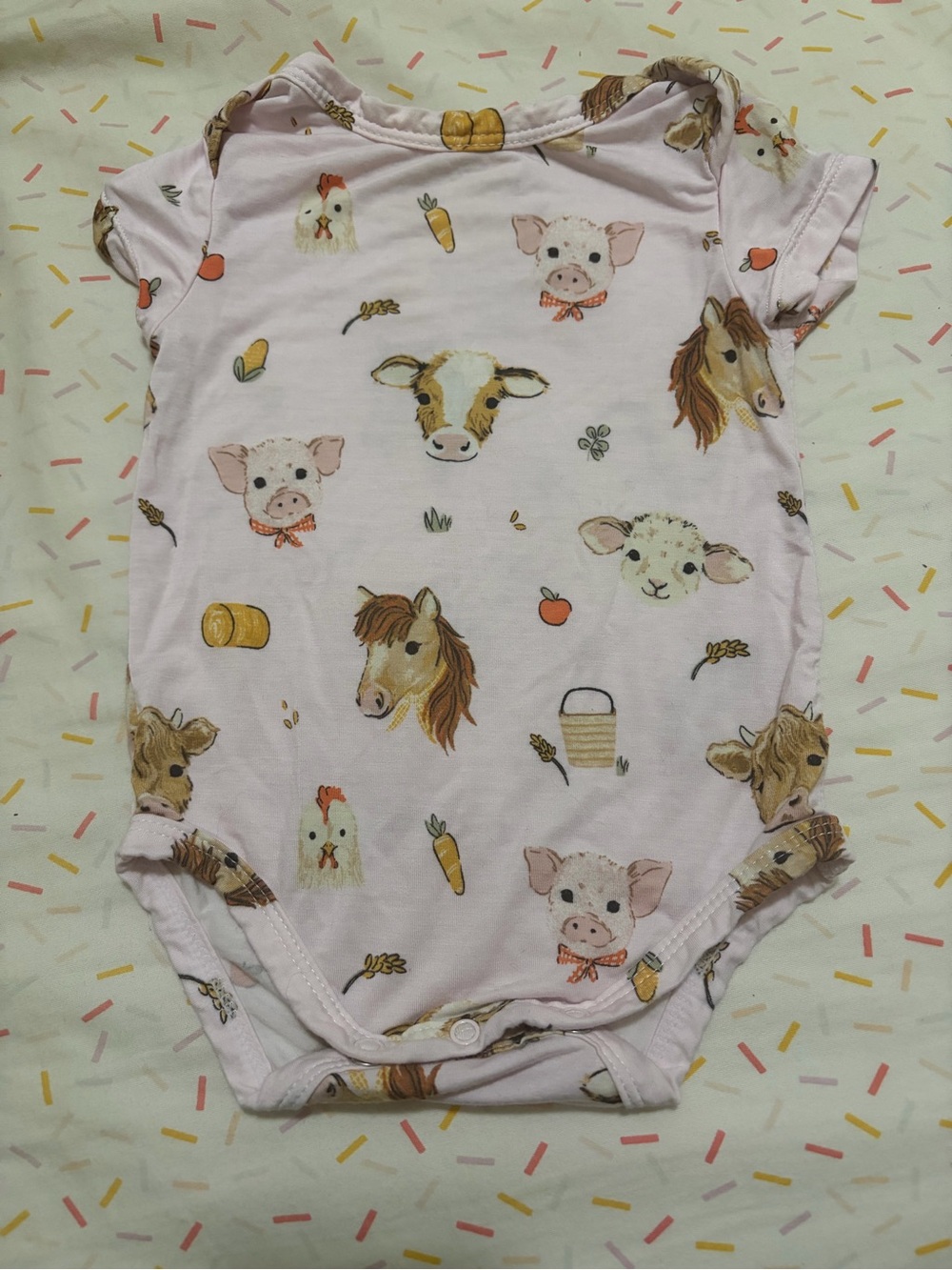 Angel Dear Pink Farm Animal Print One-Piece Bodysuit